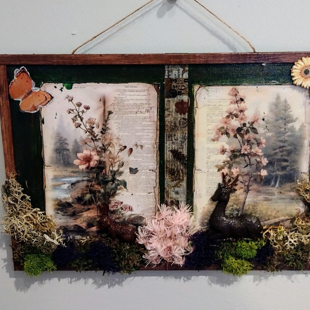 Mixed Media Dimensional Art Print Landscape Animals Floral